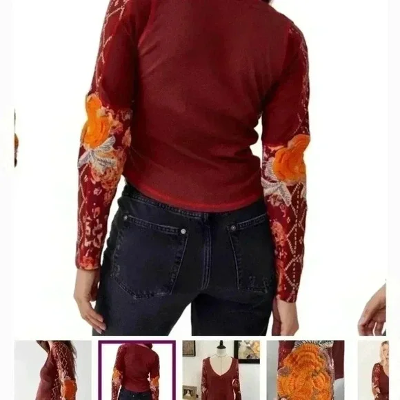 Free People Amara V-Neck Thermal Top in Garnet Grotto Size S Pullover Bl… - Picture 5 of 11